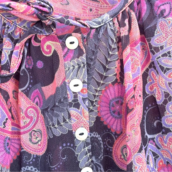 Anthropologie Daisy & Clover Mesh Paisley Floral Peasant Top Boho Multicolor XL - Picture 4 of 13